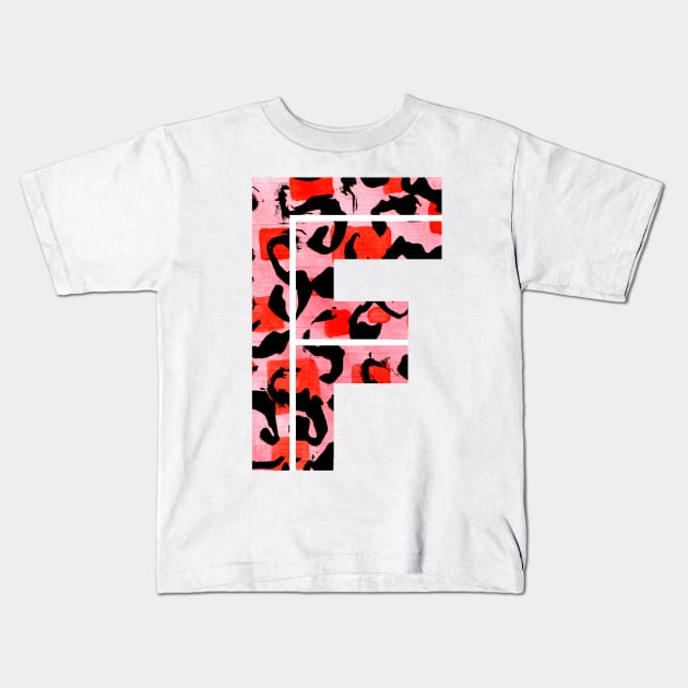 Letter F Watercolour Leopard Print Alphabet Red Kids T-Shirt by Squeeb Creative